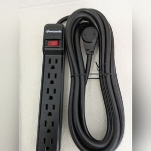 Black 6-Outlet Surge Protector with Long Cord and Power Switch